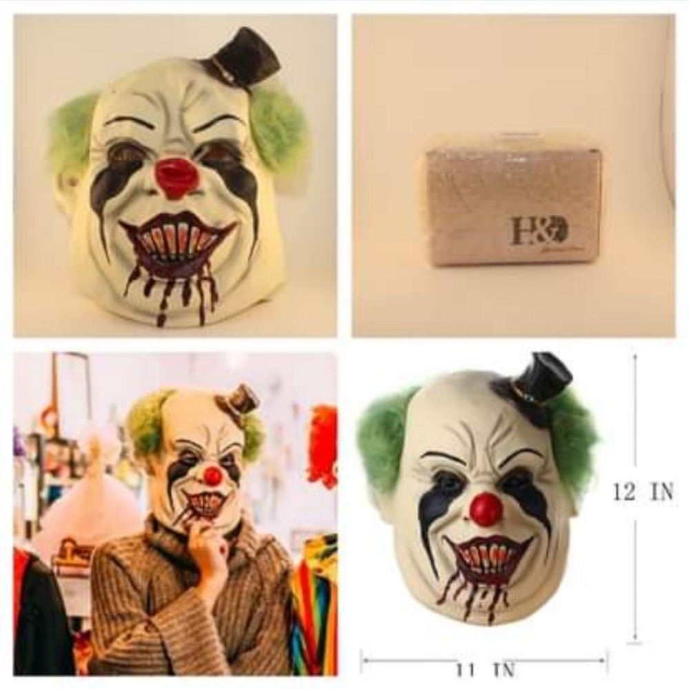 Clown Mask Green Hair Scary Joker Halloween
